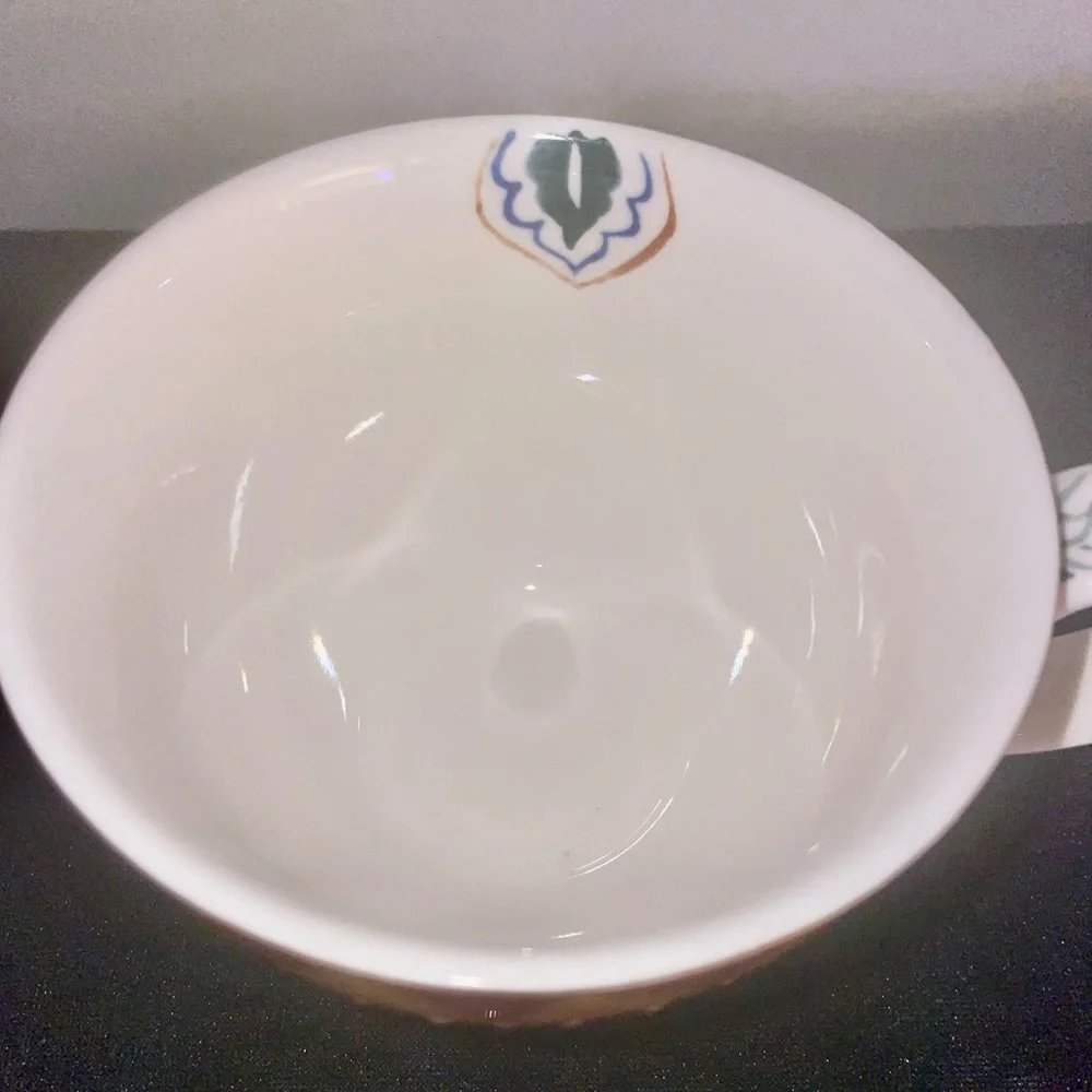 Bohemian 12 oz Coffee Tea Cup Footed BOHO Yellow Green White Blue NWOT MINT